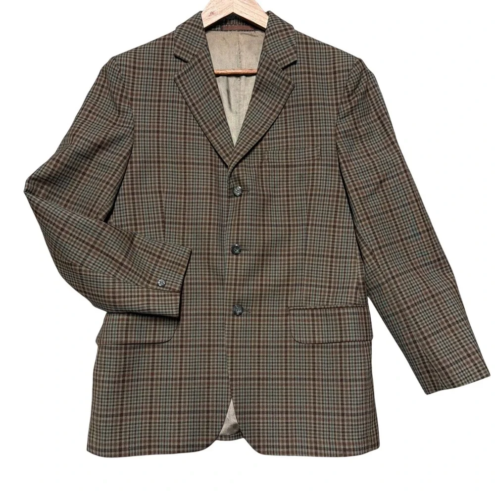 Vintage Dunn & Co Plaid Sport Coat Blazer Mens 40R‎ Wool Shooting Field